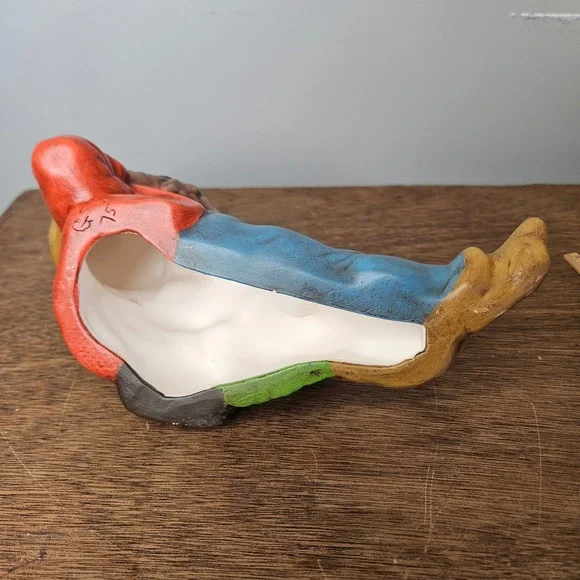 Vtg Hand Painted Reclining Garden Gnome Ceramic Figurine Red Blue G 75 10.5" - Picture 6 of 7